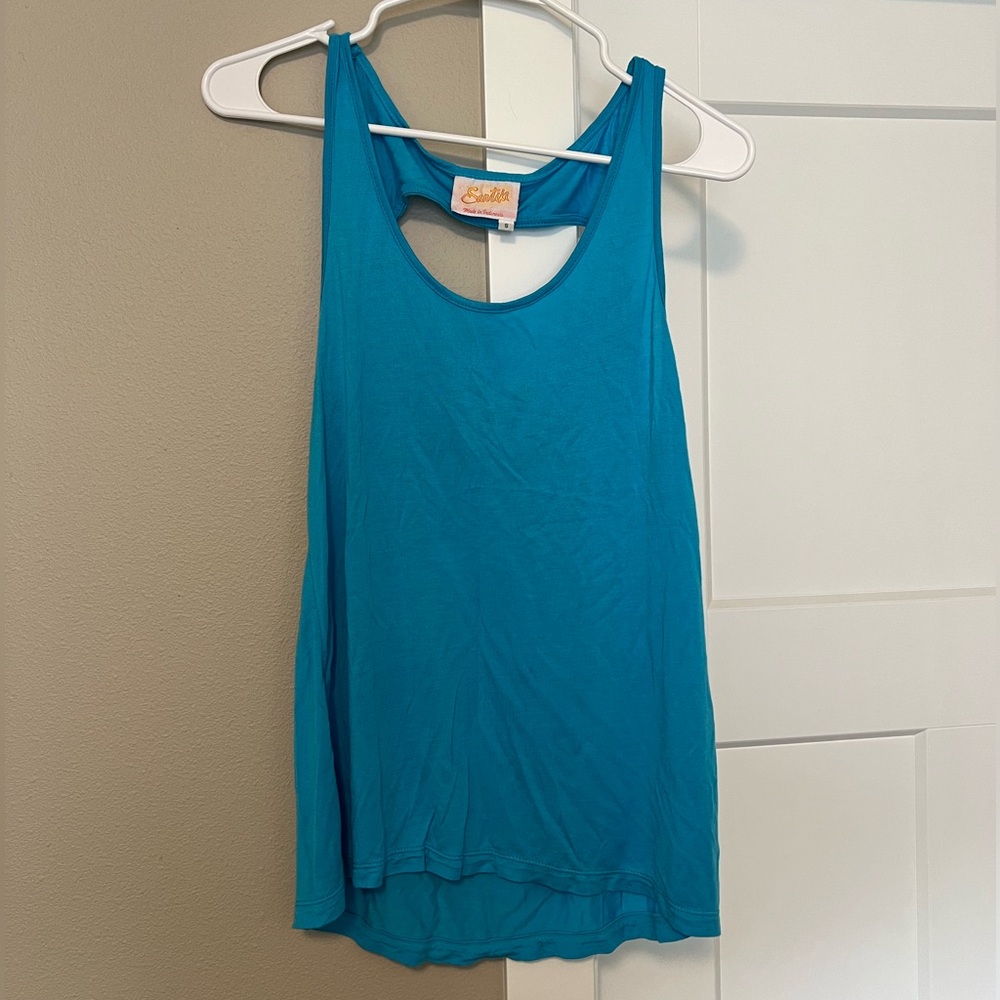 Blue Relaxed Cut Out Tank Top